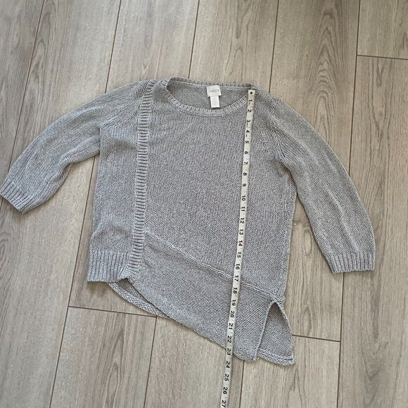 Chico's Women Knit Sweater 3/4 Sleeve Slit Side Asymmetric Hem Neutral Size 0 - Picture 4 of 7